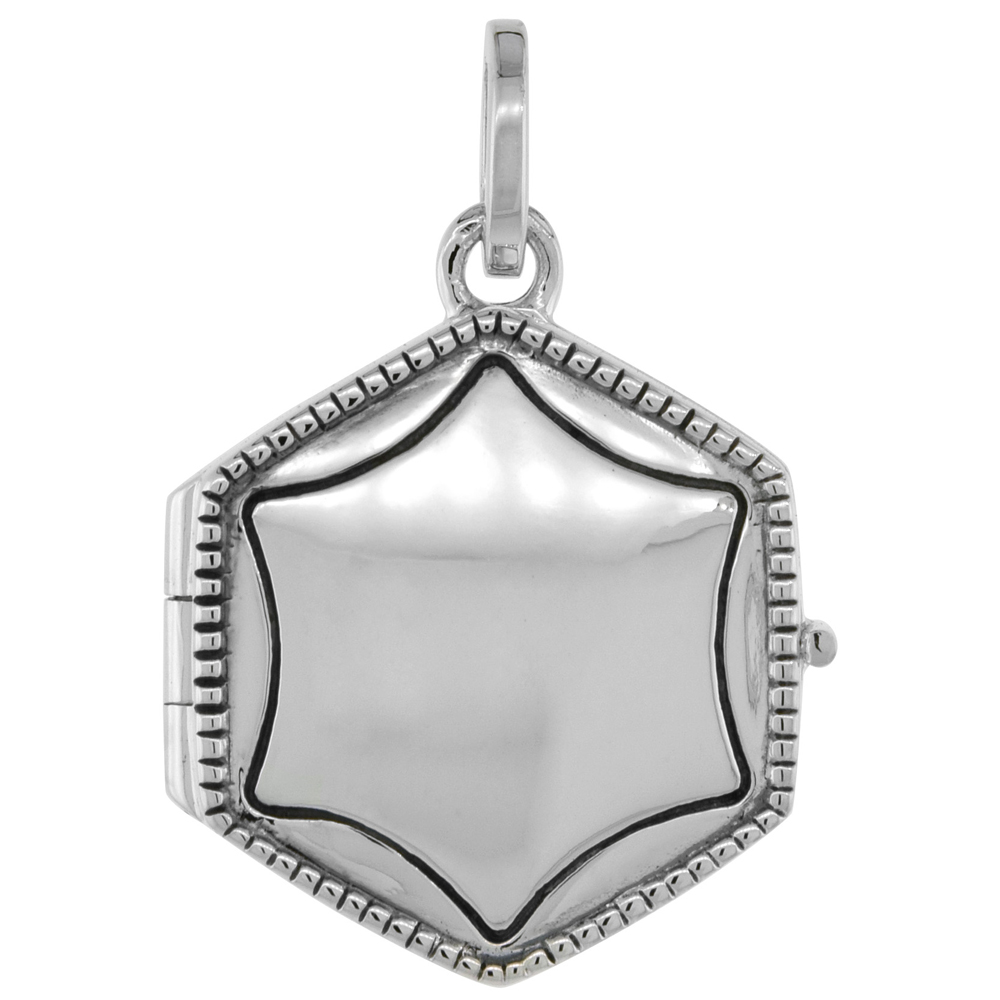 Dainty 5/8 inch Sterling Silver Beaded Border Hexagon Locket Pendant for Women Flawless Polished Finish No Chain Included
