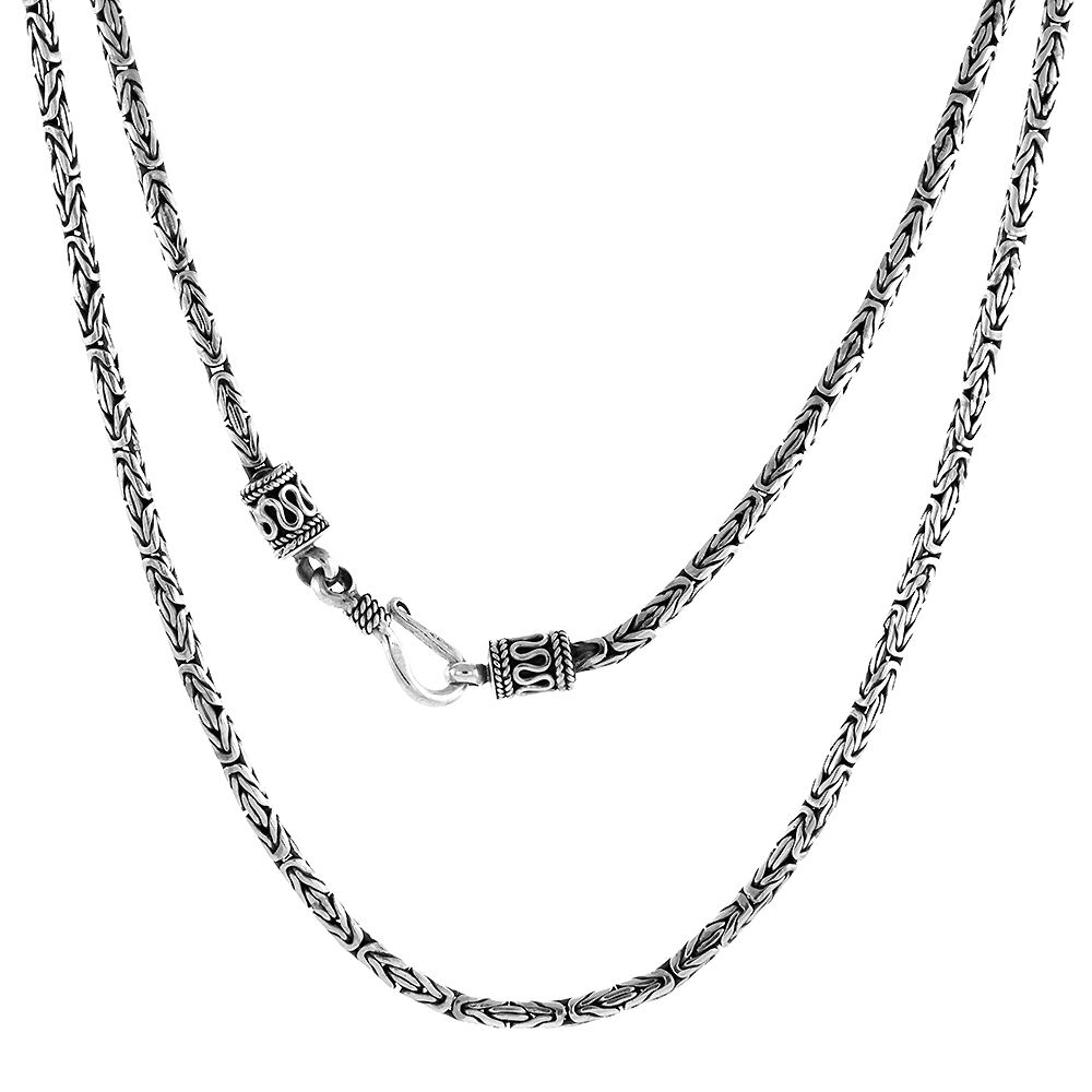 2.5MM STERLING SILVER ROUND BYZANTINE CHAIN NECKLACES & BRACELETS 2.5MM ANTIQUED FINISH NICKEL FREE 7-30 INCH