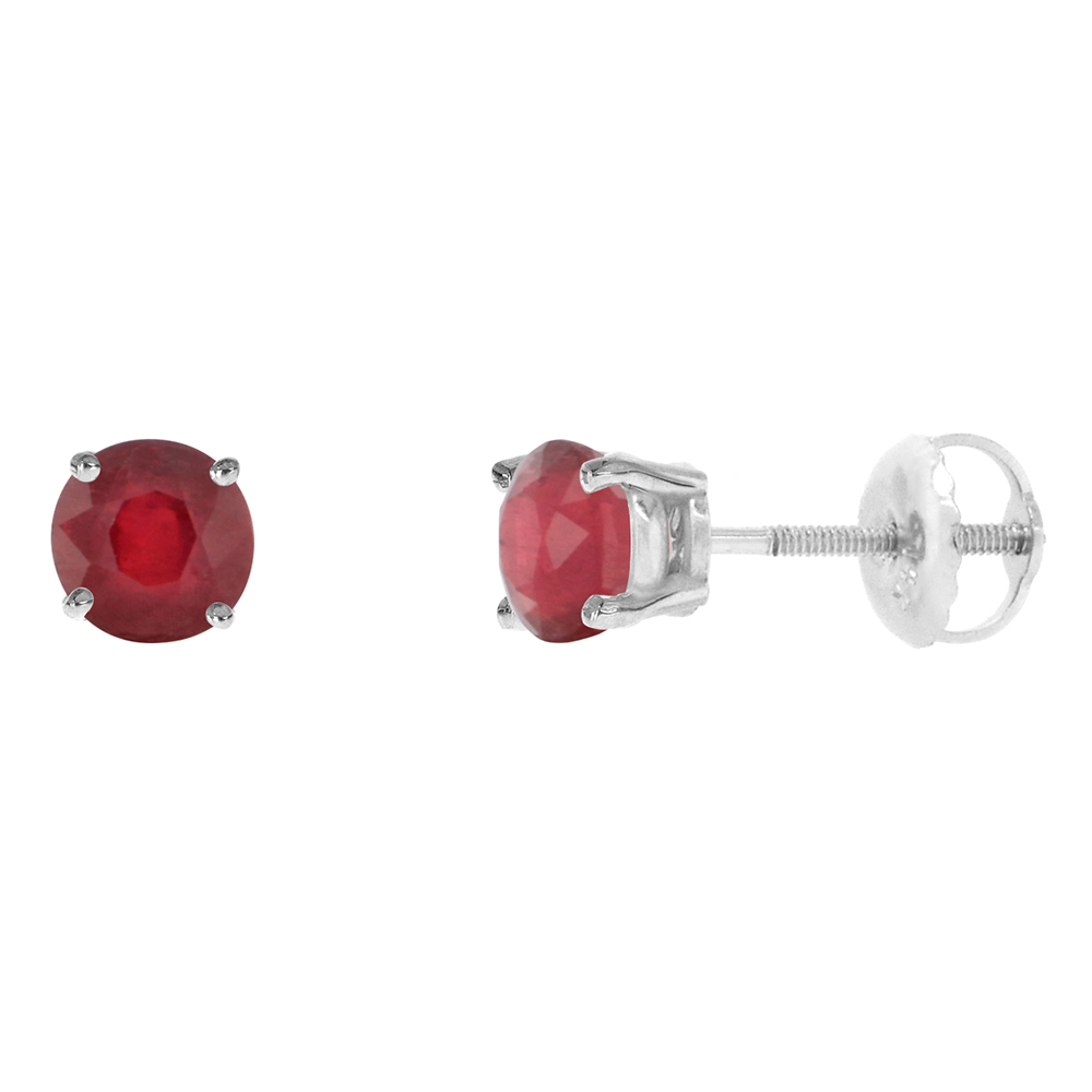 5MM 14K WHITE GOLD ENHANCED GENUINE RUBY STUD EARRINGS SCREW BACK ROUND 1 CTTW/PR
