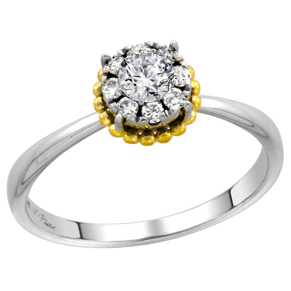 14k White Gold Diamond Halo Genuine Garnet Solitaire Engagement Ring Round Brilliant cut 4mm, size 5-10