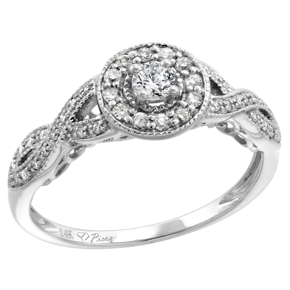 14k White Gold Genuine Diamond &amp; Color Gem Halo Halo Engagement Ring Round Brilliant cut 3 mm, size 5-10