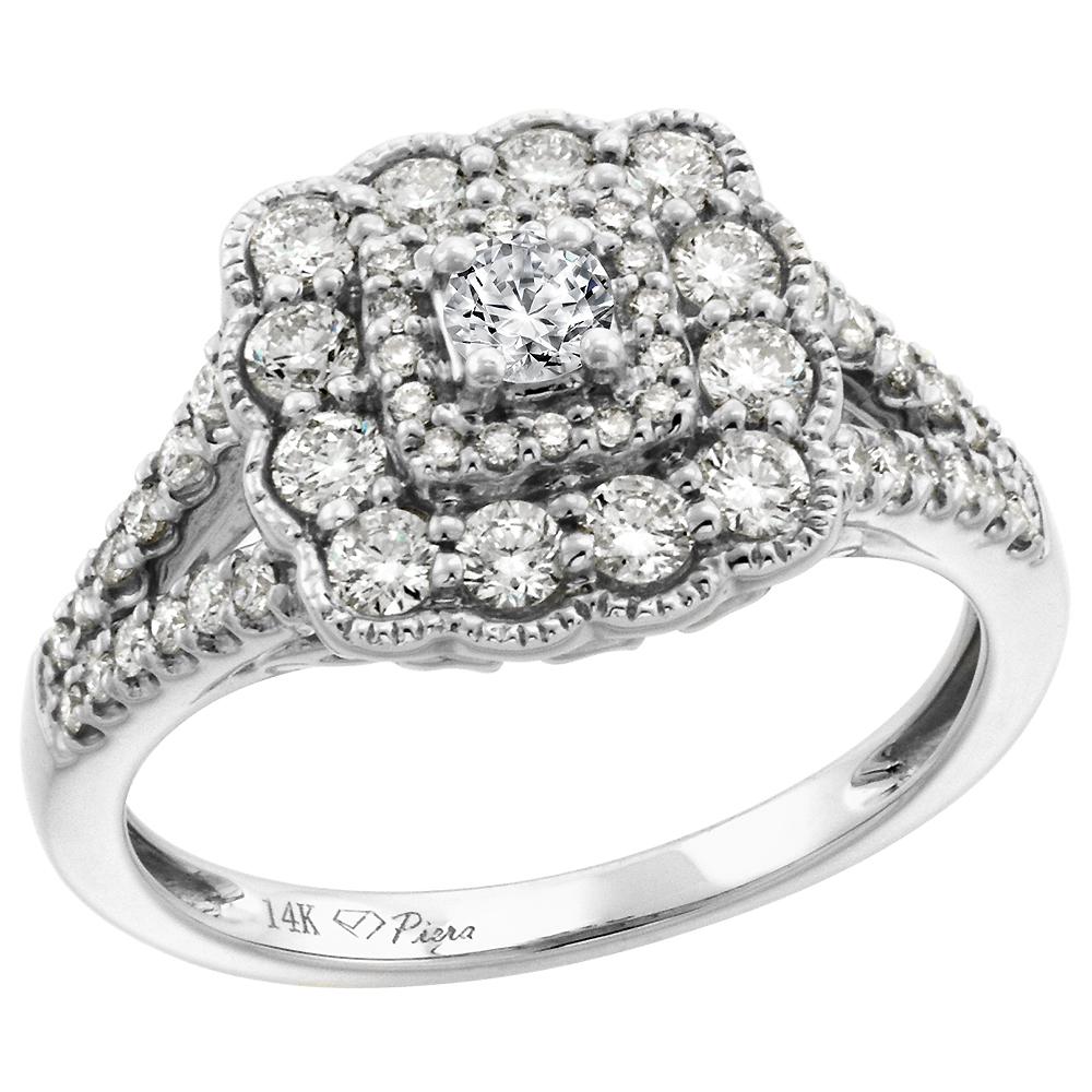 14k White Gold Genuine Diamond &amp; Color Gem Halo Engagement Ring Round Brilliant cut 3mm, size 5-10