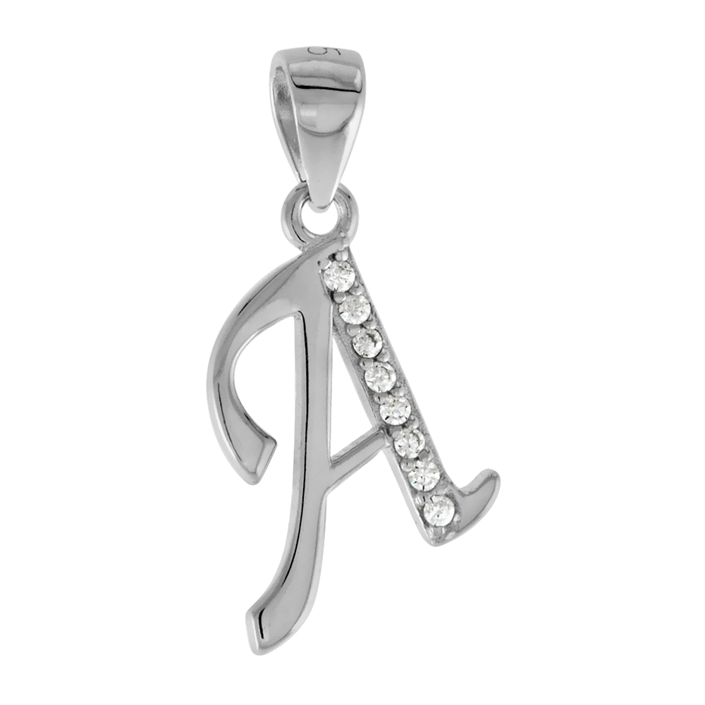 Dainty 1/2 inch 14k White Gold Diamond Stylized Block Alphabet Initial Pendant Necklace for Women 1/10 ct. High Polished 18 inch Cable Chain