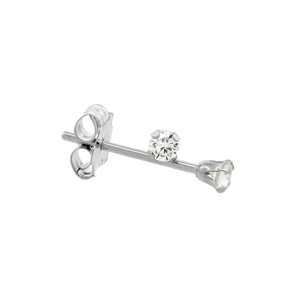 14k White Gold Tiny 2mm Cubic Zirconia Earrings Studs Cartilage Nose 4 prong 0.06 ct/pr