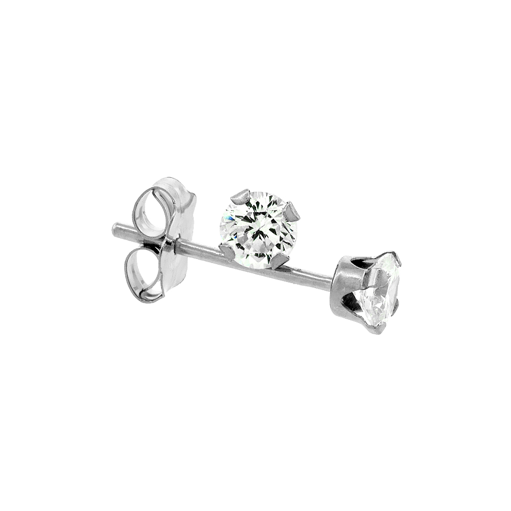 14K WHITE GOLD 3MM CUBIC ZIRCONIA EARRINGS STUDS CARTILAGE NOSE 4 PRONG 1/4 CT/PR