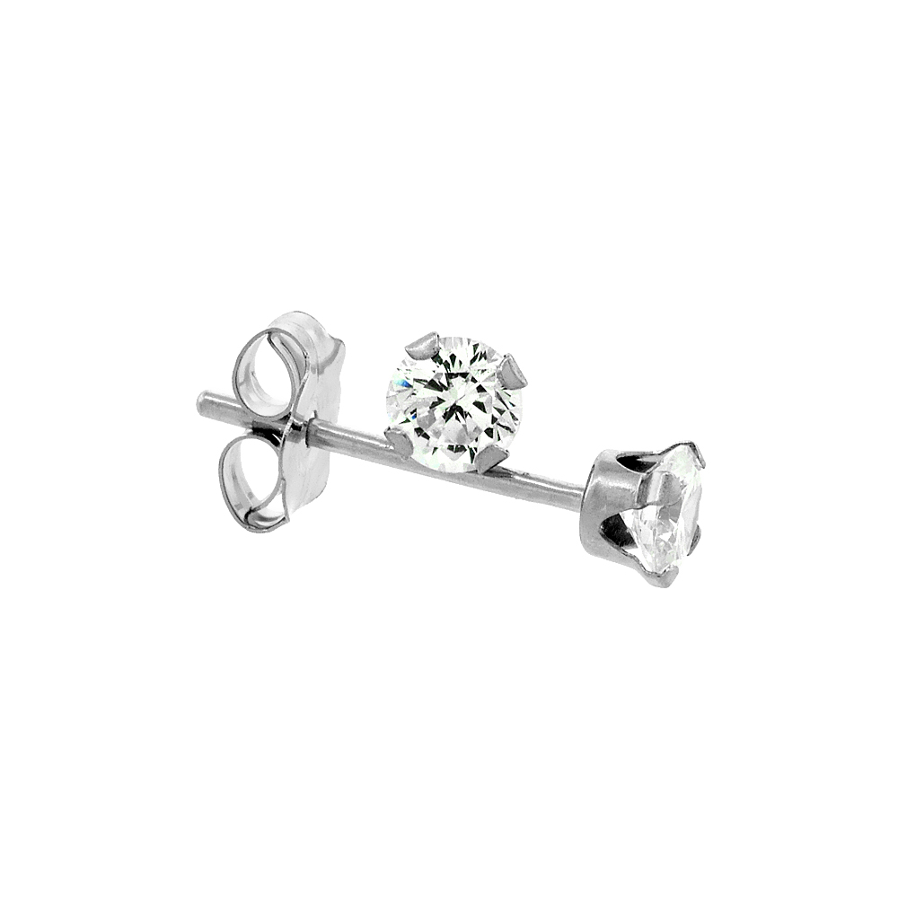 14k White Gold 3mm Cubic Zirconia Earrings Studs Cartilage Nose 4 prong 1/4 ct/pr