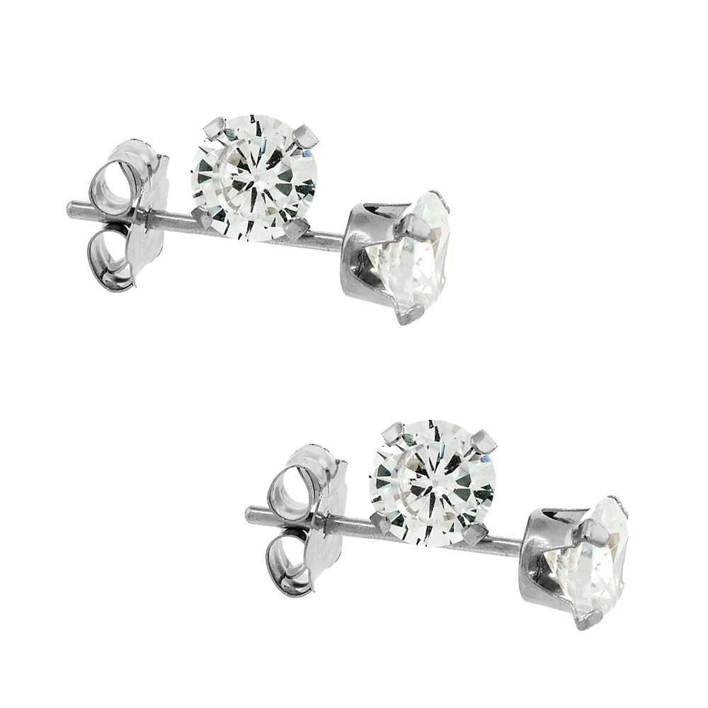 2-Pair Pack 14k White Gold 4mm Cubic Zirconia Earrings Studs Cartilage Nose 4 prong 0.5 carat/pr