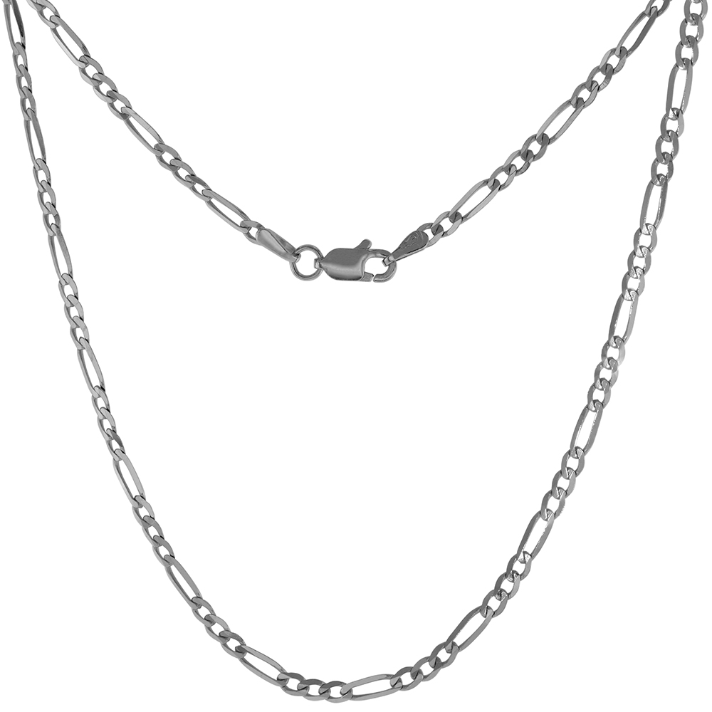 SOLID REAL 10K WHITE GOLD 2MM FIGARO CHAIN NECKLACES FOR WOMEN & MEN BEVELED EDGES HIGH POLISHED 16-26 INCH