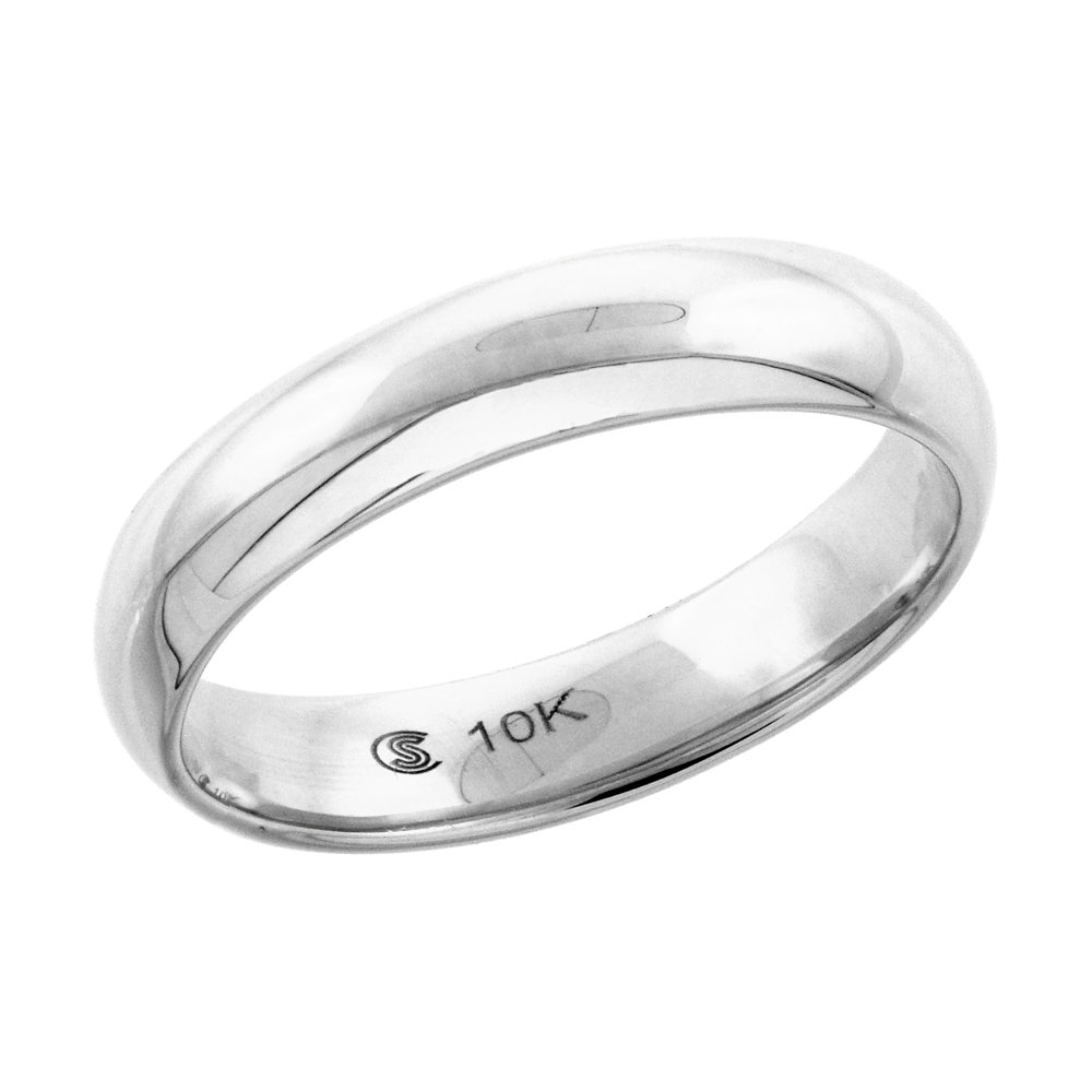 10k White Gold Wedding Band 3.7 mm Thumb Ring Hollow Comfort Fit, sizes 5 - 9.5