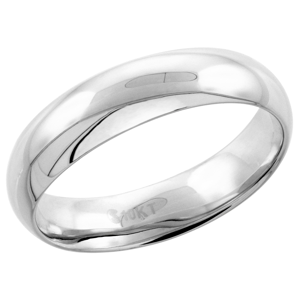 10k White Gold Wedding Band 5.7 mm Thumb Ring Hollow Comfort Fit, sizes 9 - 13.5