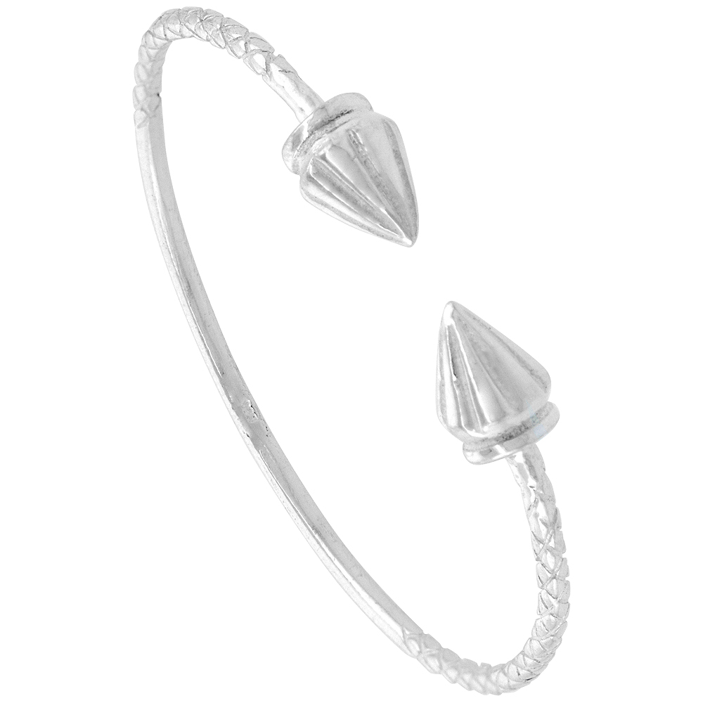 Sterling Silver West Indies Bangle Bracelet Ridged Cone Mens Size, 8 inch