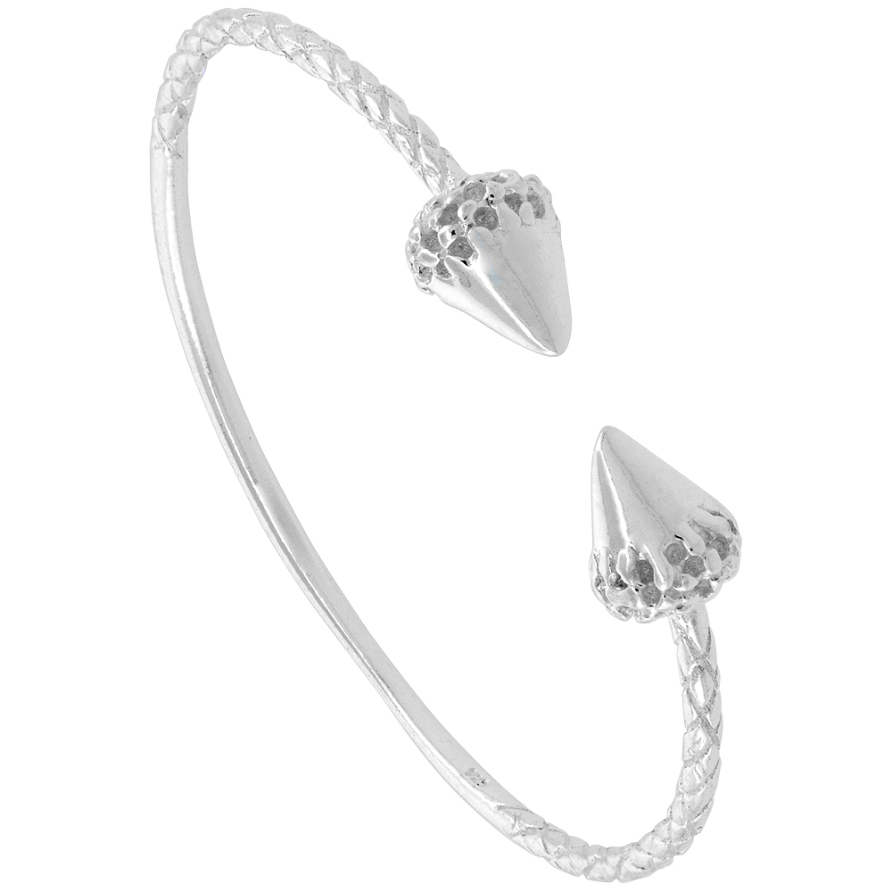 Sterling Silver West Indies Bangle Bracelet Acorn Ladies Size, 7.5 inch