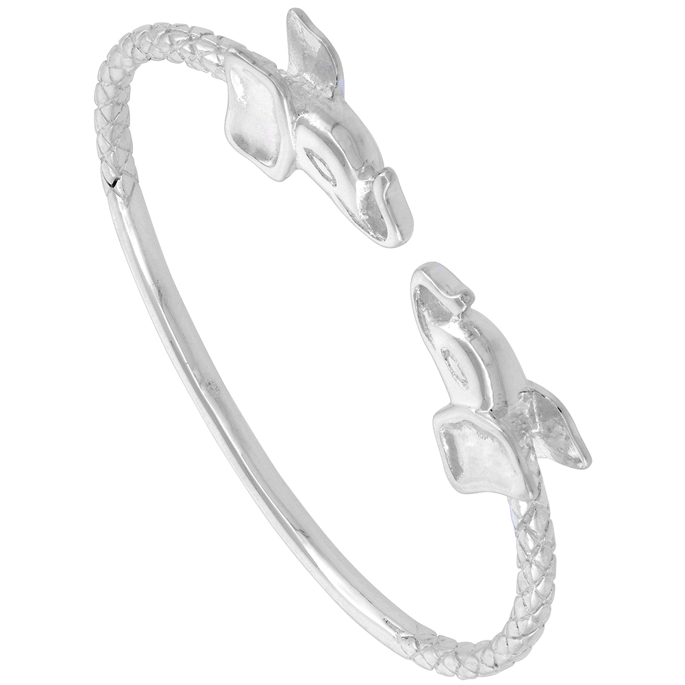 STERLING SILVER WEST INDIES BANGLE BRACELET ELEPHANT JUNIOR SIZE, 7 INCH