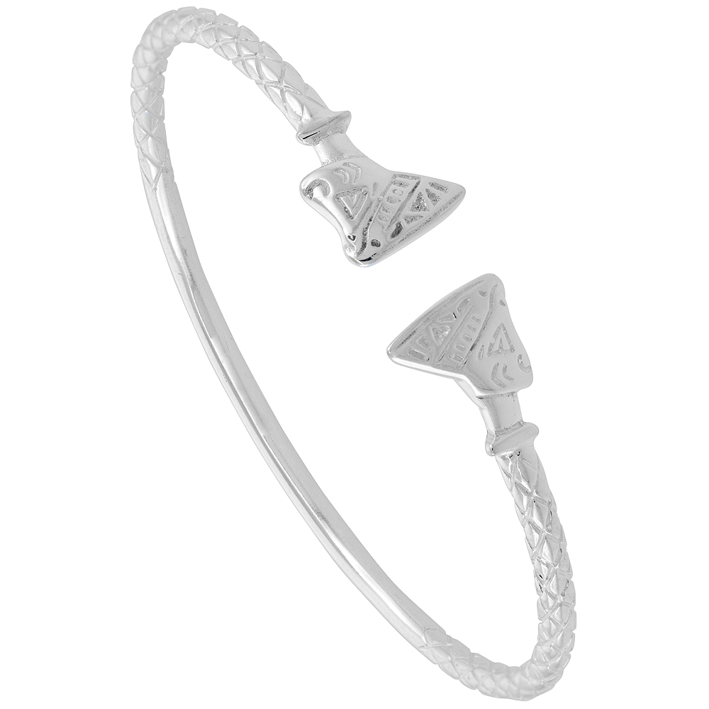 STERLING SILVER WEST INDIES BANGLE BRACELET QUEEN NEFERTITI MENS SIZE, 8 INCH