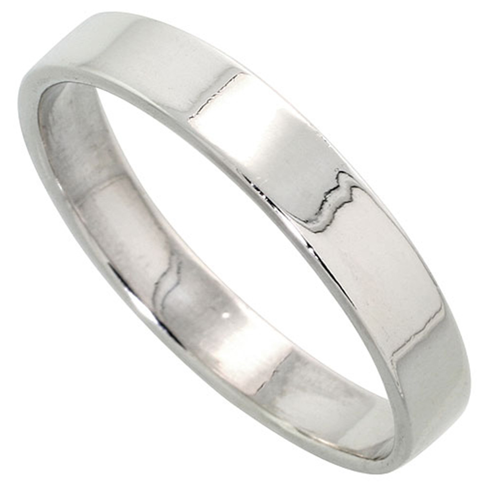 PLAIN STERLING SILVER 4MM FLAT WEDDING BAND THUMB RING FOR MEN AND WOMEN PIPE CUT HIGH POLISHED HANDMADE, SIZES 5-12