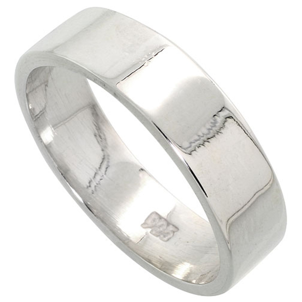 PLAIN STERLING SILVER 6MM FLAT WEDDING BAND RING FOR MEN AND WOMEN PIPE CUT HIGH POLISHED HANDMADE, SIZES 5-14