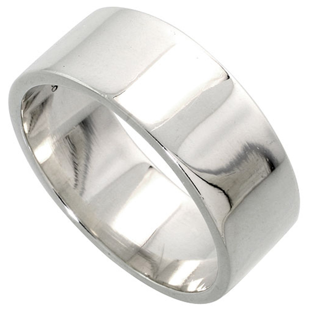 PLAIN STERLING SILVER 8MM FLAT WEDDING BAND RING FOR MEN AND WOMEN PIPE CUT HIGH POLISHED HANDMADE, SIZES 5-14