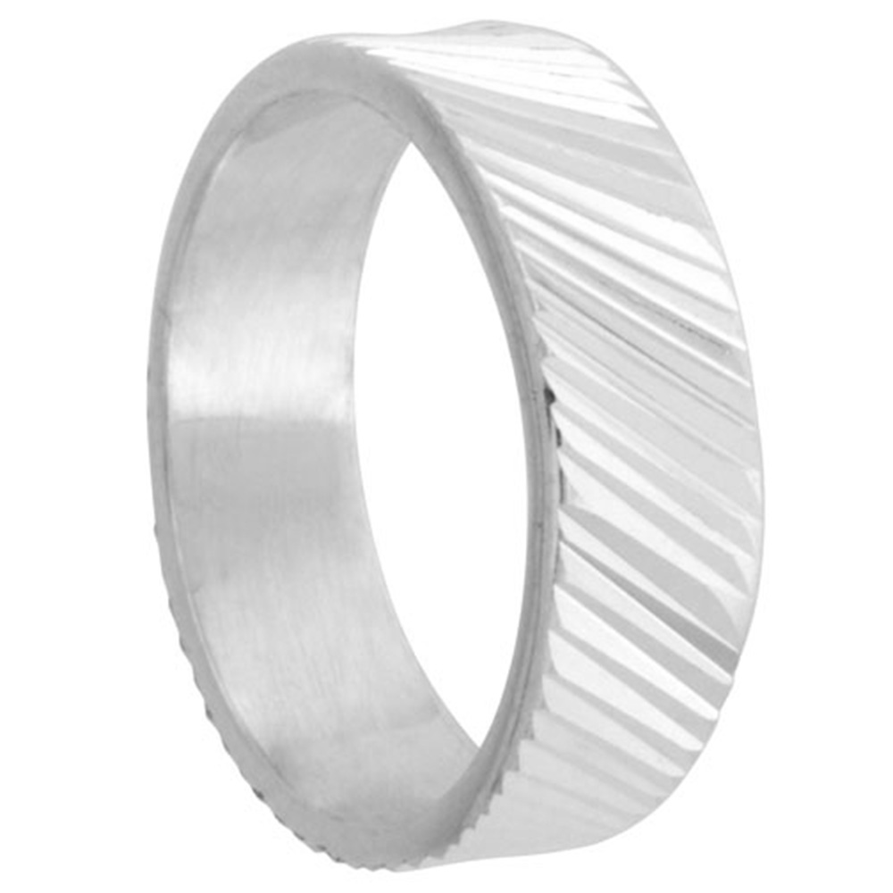 Sterling Silver 6mm Diamond Cut Wedding Band for Women & Men Diagonal Grooves All Around Handmade Sizes 6-10