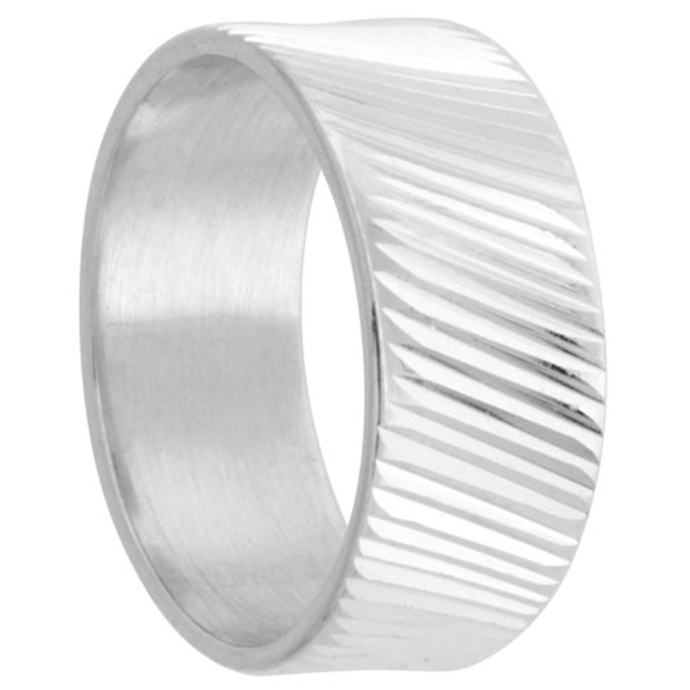 Sterling Silver Diamond Cut 9mm Wedding Band for Men & Women Diagonal Grooves All Around Handmade Sizes 8-13