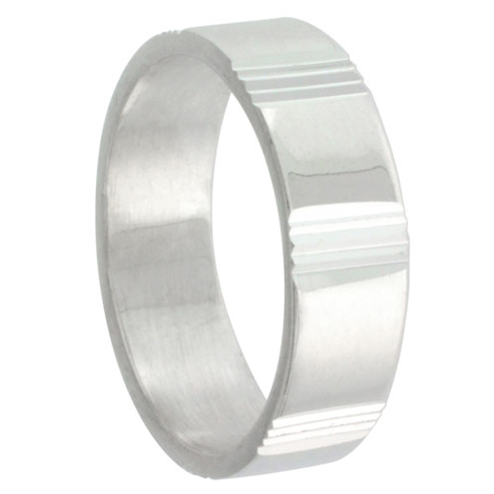 Sterling Silver 6mm Diamond Cut Wedding Band for Men & Women Vertical Stripes Intervals Handmade Sizes 6-10