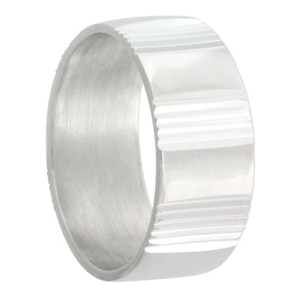 Sterling Silver 8mm Diamond Cut Wedding Band for Men &amp; Women with Vertical Stripes Intervals Handmade Sizes 8-13