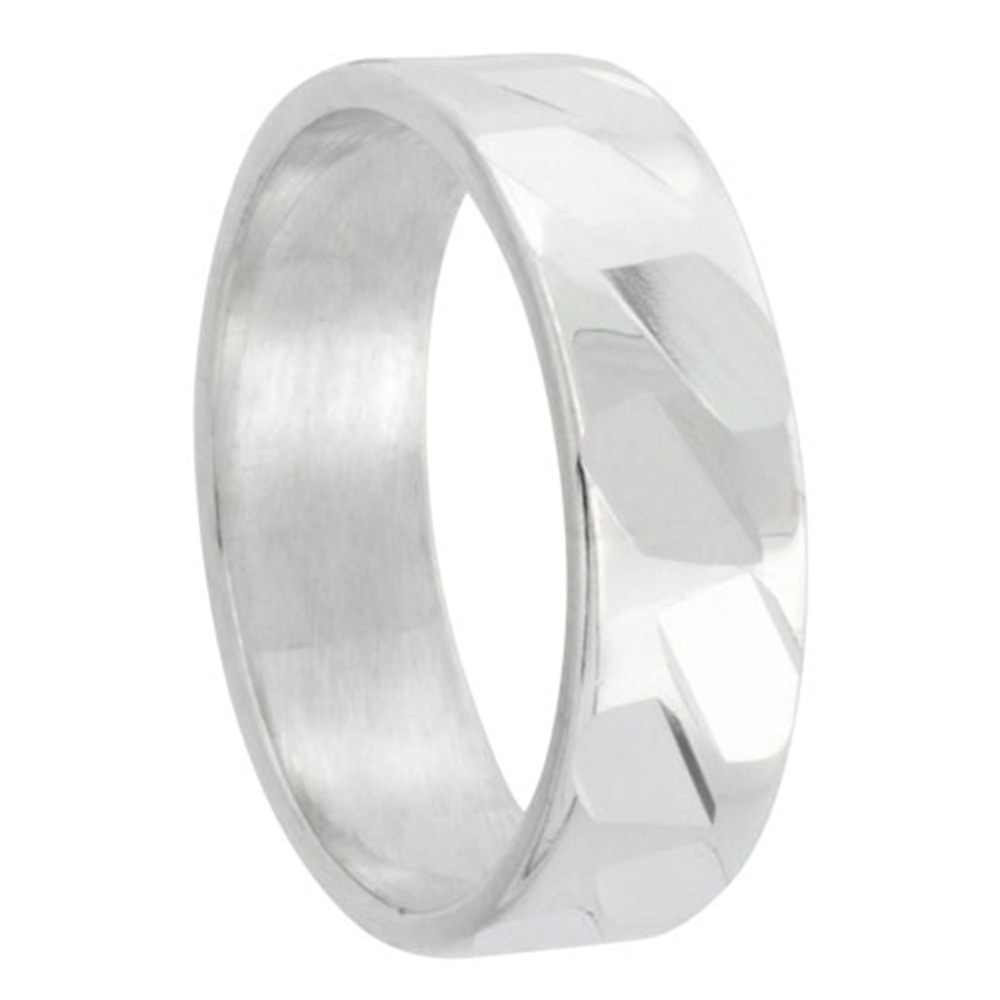 Sterling Silver 6mm Diamond Cut Wedding Band for Women & Men Spiral Faceted Handmade Sizes 6-10