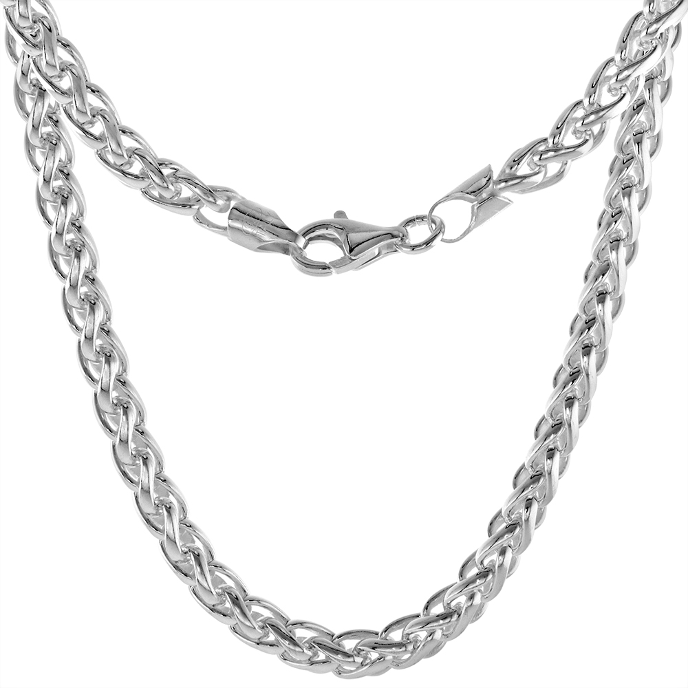 Sterling Silver Spiga Wheat Chain Necklaces &amp; Bracelets 5mm Half Round Wire Nickel Free Italy, 7-30 inch