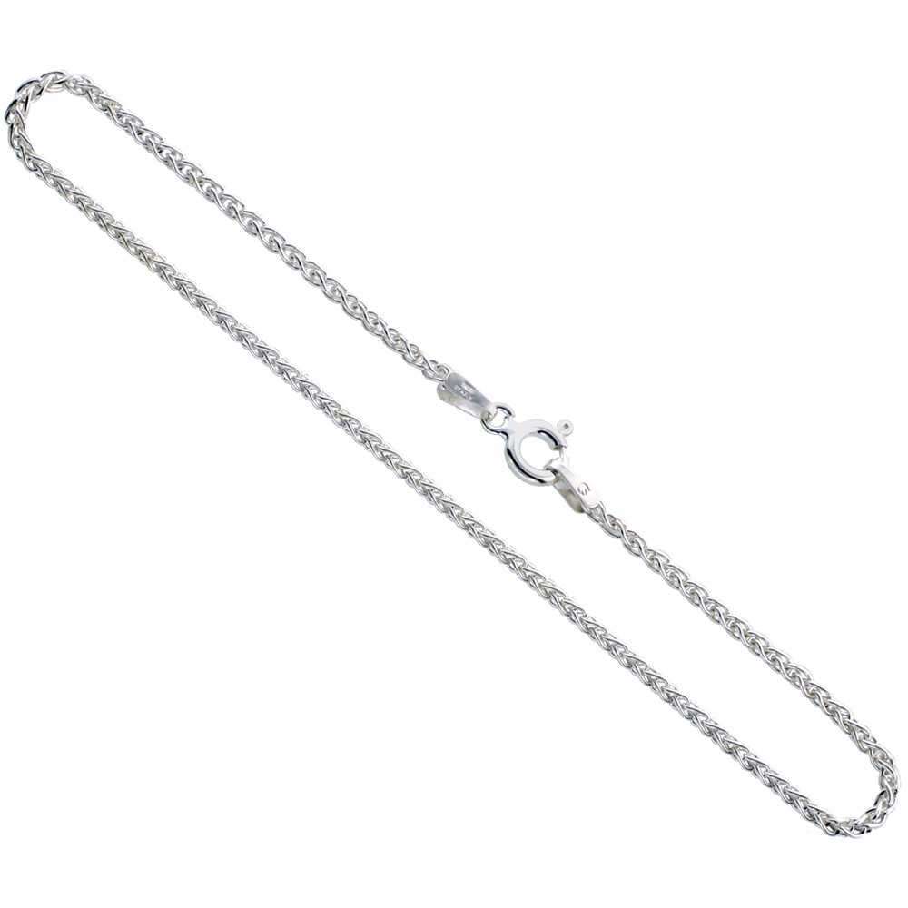 Sterling Silver Spiga Wheat Chain Anklet 1.9mm Nickel Free Sizes 9 - 10 inch