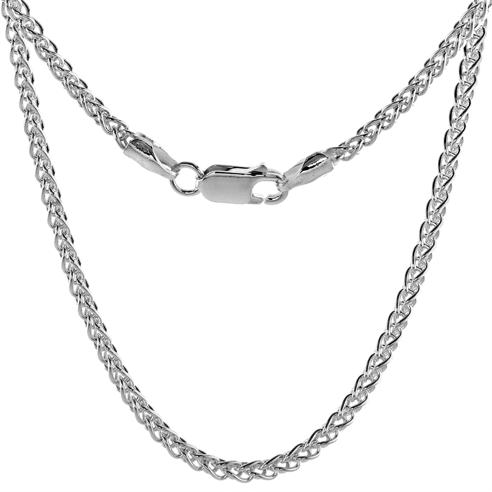 Sterling Silver Spiga Wheat Chain Necklaces &amp; Bracelets 2.5mm Nickel Free Italy, sizes 7 - 30 inch