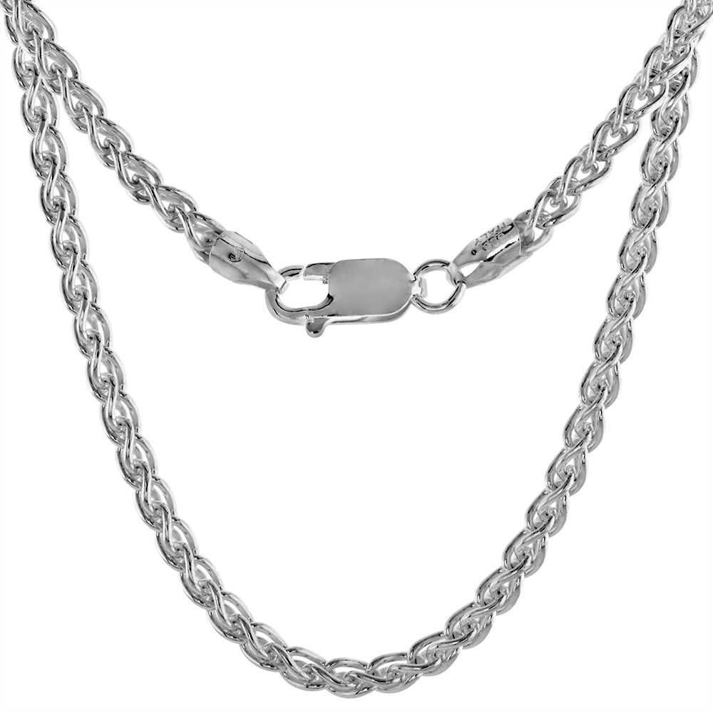 Sterling Silver Spiga Wheat Chain Necklaces &amp; Bracelets 3mm Nickel Free Italy, sizes 7 - 30 inch