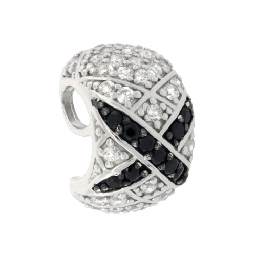 Sterling Silver Black and White Cubic Zirconia Pendant Slide X Design, 9/16 inch long