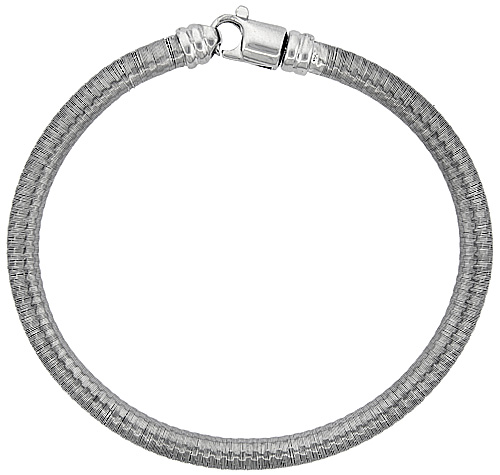 Sterling Silver Round Textured Flexible Bracelet 5mm wide, 7.5 inches long
