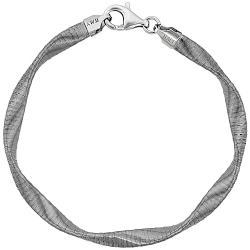 Sterling Silver Round Twisted Flexible Bracelet 5mm, 7.5 inches long