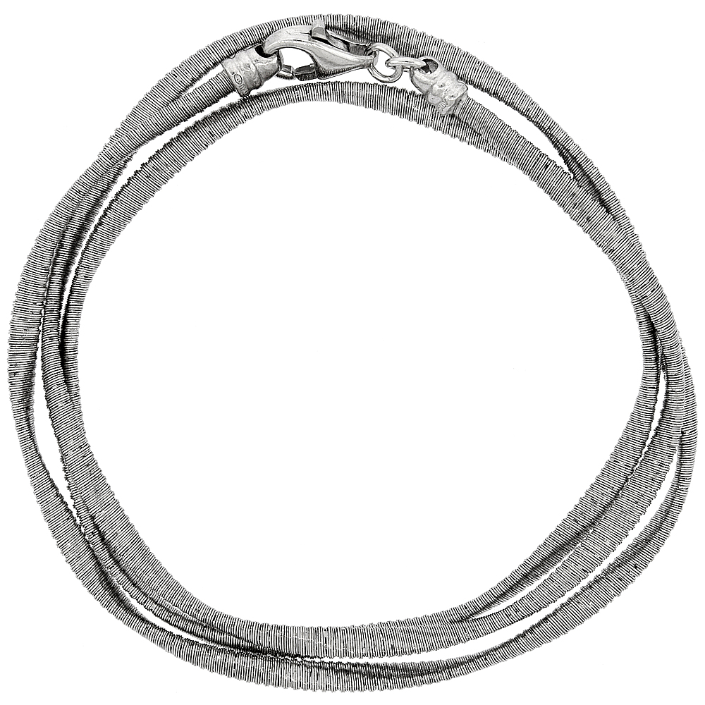 Sterling Silver Round Twisted Wraparound Bracelet 3mm, 7 inches long