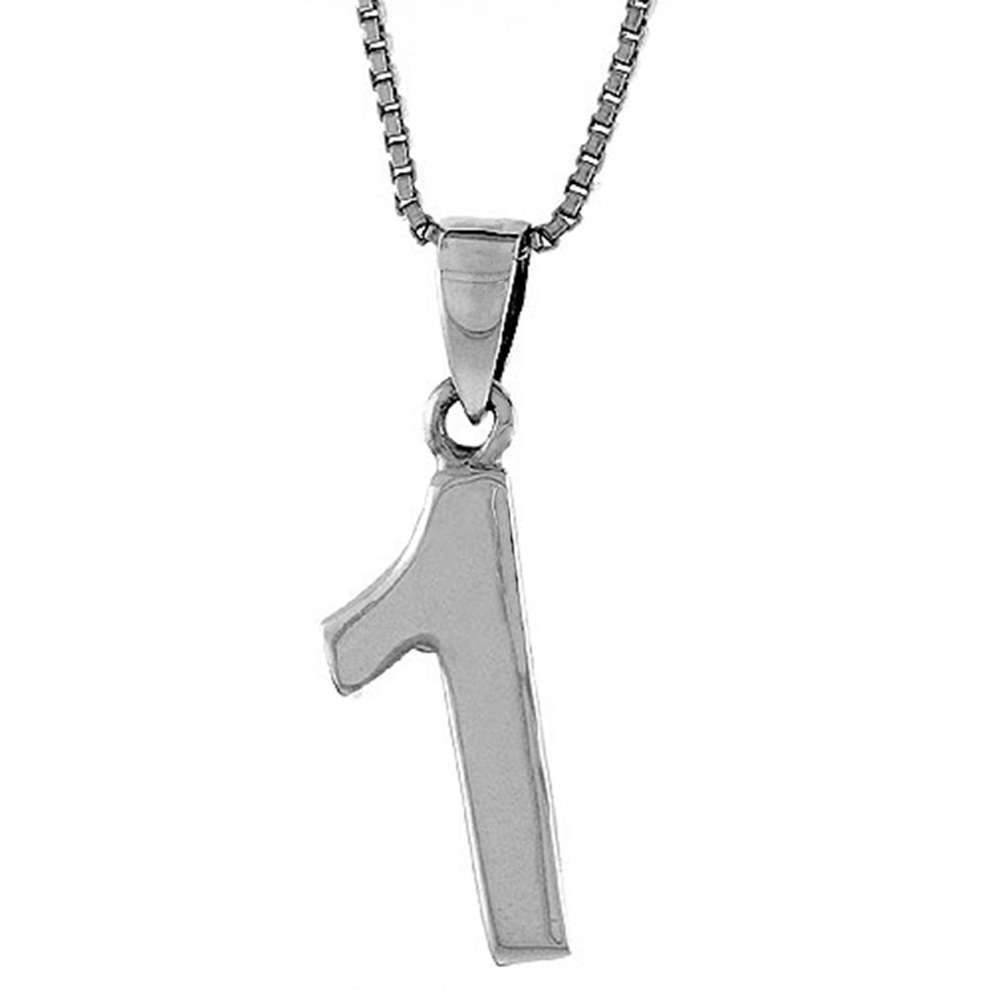 STERLING SILVER NUMBER 1 PENDANT FOR JERSEY NUMBERS & RECOVERY HIGH POLISH 3/4 INCH