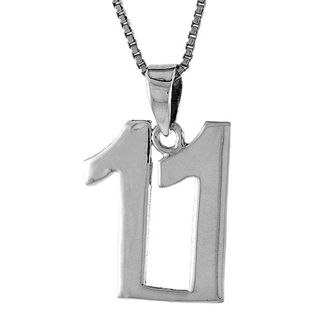 STERLING SILVER NUMBER 11 PENDANT FOR JERSEY NUMBERS & RECOVERY HIGH POLISH 3/4 INCH