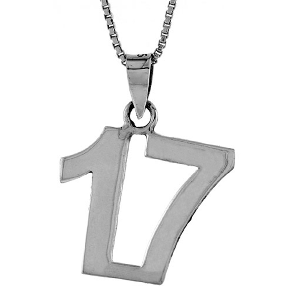 STERLING SILVER NUMBER 17 PENDANT FOR JERSEY NUMBERS & RECOVERY HIGH POLISH 3/4 INCH
