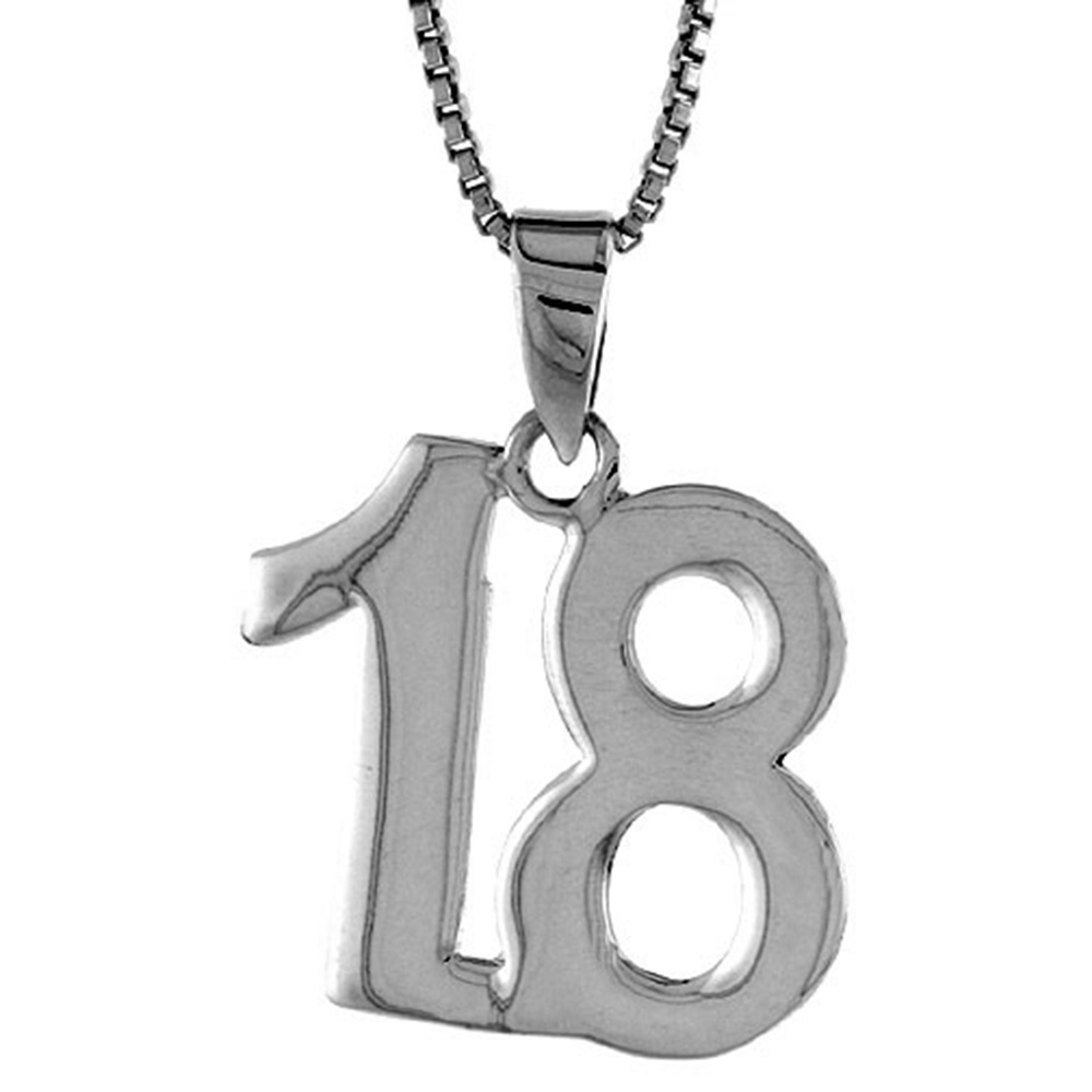 STERLING SILVER NUMBER 18 PENDANT FOR JERSEY NUMBERS & RECOVERY HIGH POLISH 3/4 INCH