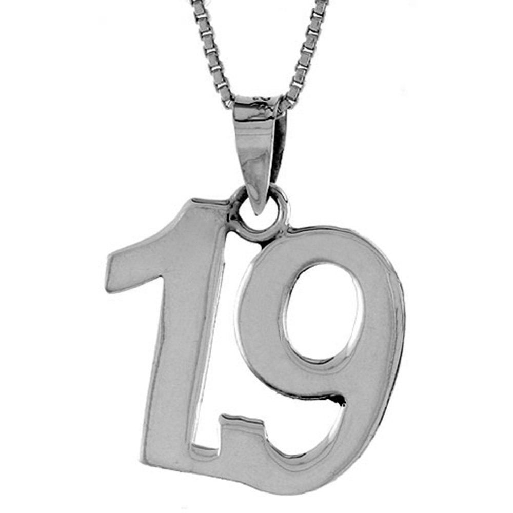 STERLING SILVER NUMBER 19 PENDANT FOR JERSEY NUMBERS & RECOVERY HIGH POLISH 3/4 INCH