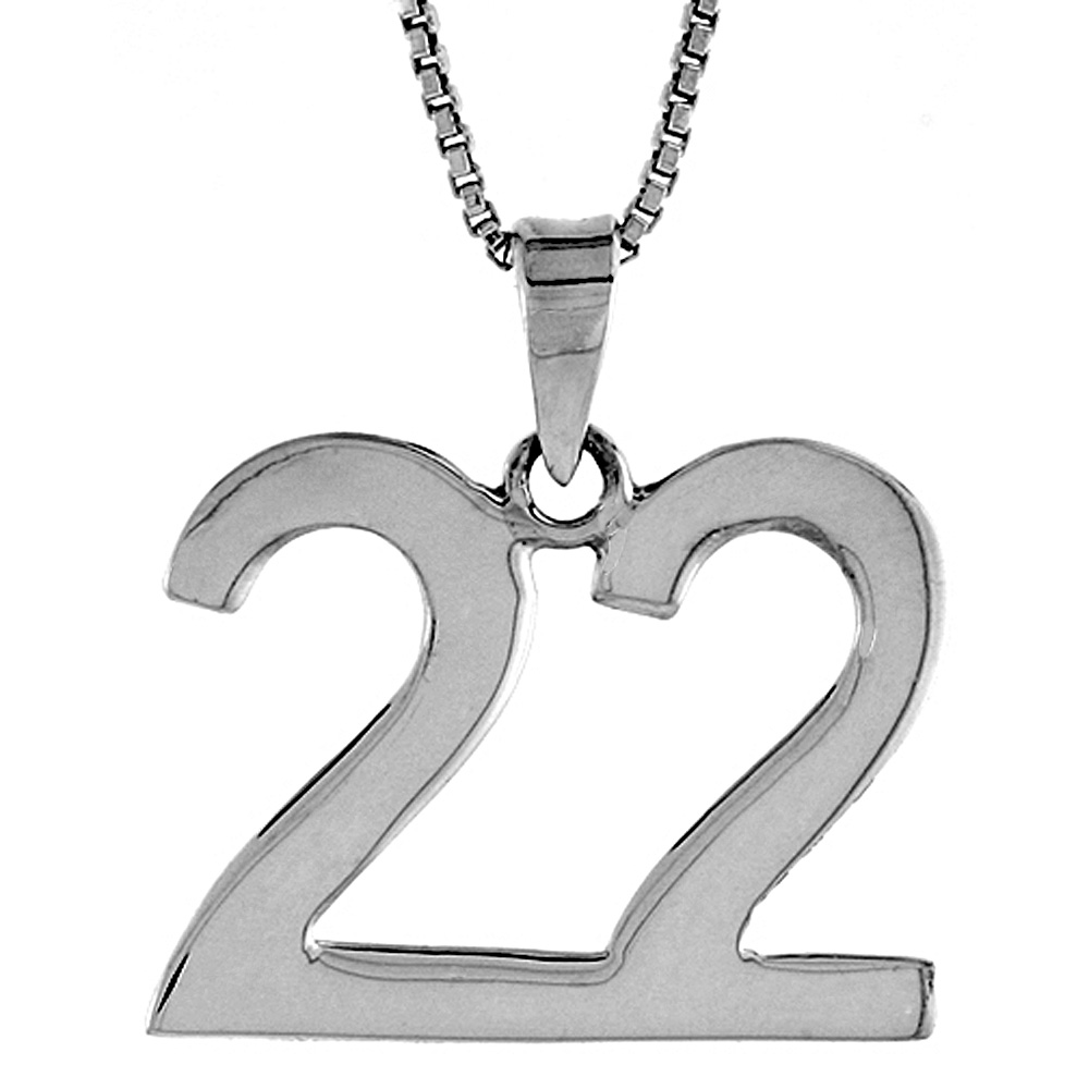 STERLING SILVER NUMBER 22 PENDANT FOR JERSEY NUMBERS & RECOVERY HIGH POLISH 3/4 INCH