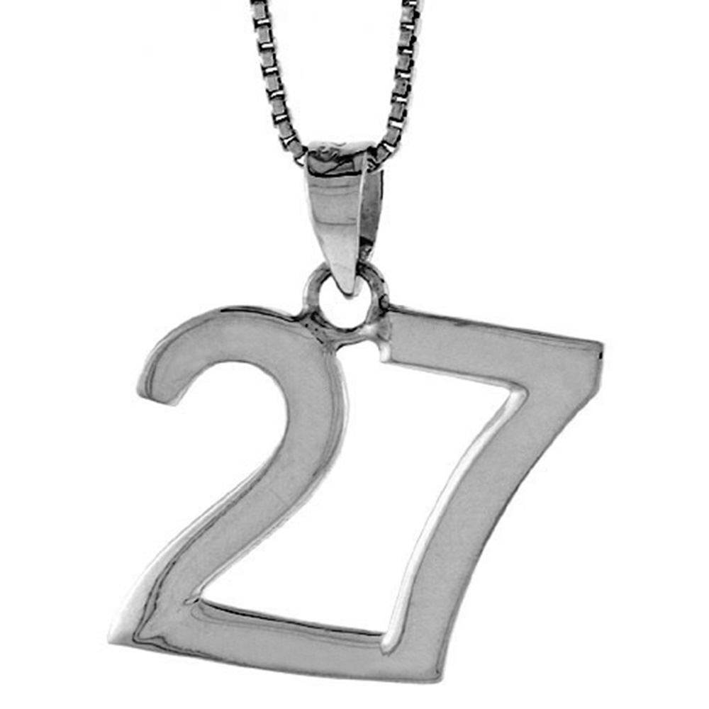 STERLING SILVER NUMBER 27 PENDANT FOR JERSEY NUMBERS & RECOVERY HIGH POLISH 3/4 INCH