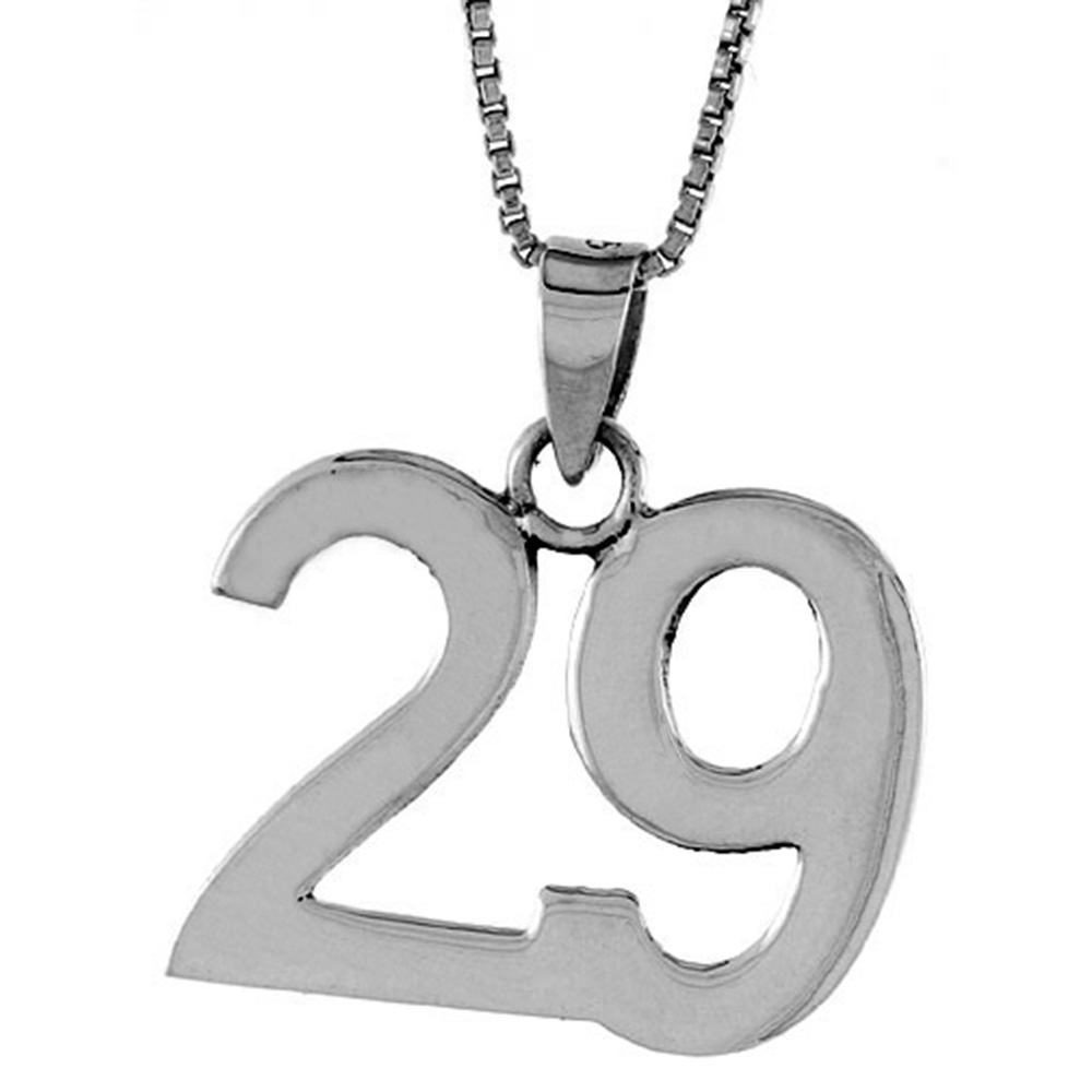 STERLING SILVER NUMBER 29 PENDANT FOR JERSEY NUMBERS & RECOVERY HIGH POLISH 3/4 INCH