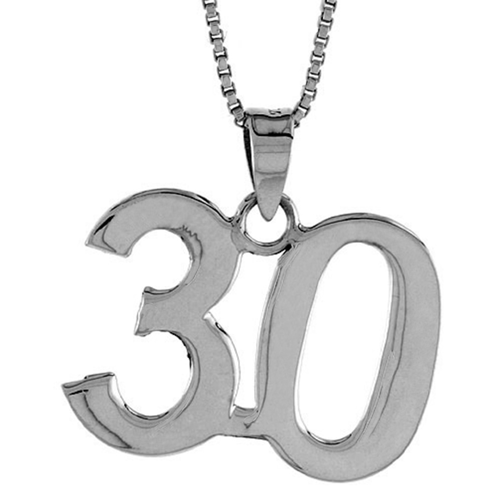 STERLING SILVER NUMBER 30 PENDANT FOR JERSEY NUMBERS & RECOVERY HIGH POLISH 3/4 INCH