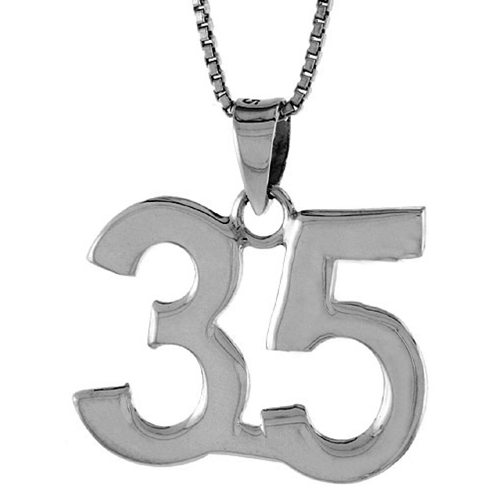 STERLING SILVER NUMBER 35 PENDANT FOR JERSEY NUMBERS & RECOVERY HIGH POLISH 3/4 INCH