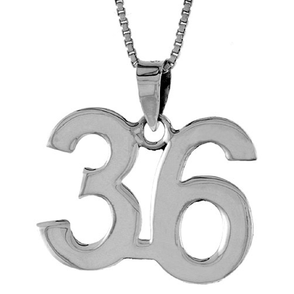 STERLING SILVER NUMBER 36 PENDANT FOR JERSEY NUMBERS & RECOVERY HIGH POLISH 3/4 INCH