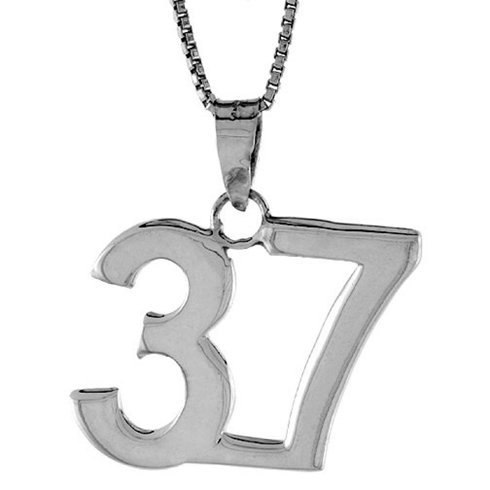 STERLING SILVER NUMBER 37 PENDANT FOR JERSEY NUMBERS & RECOVERY HIGH POLISH 3/4 INCH