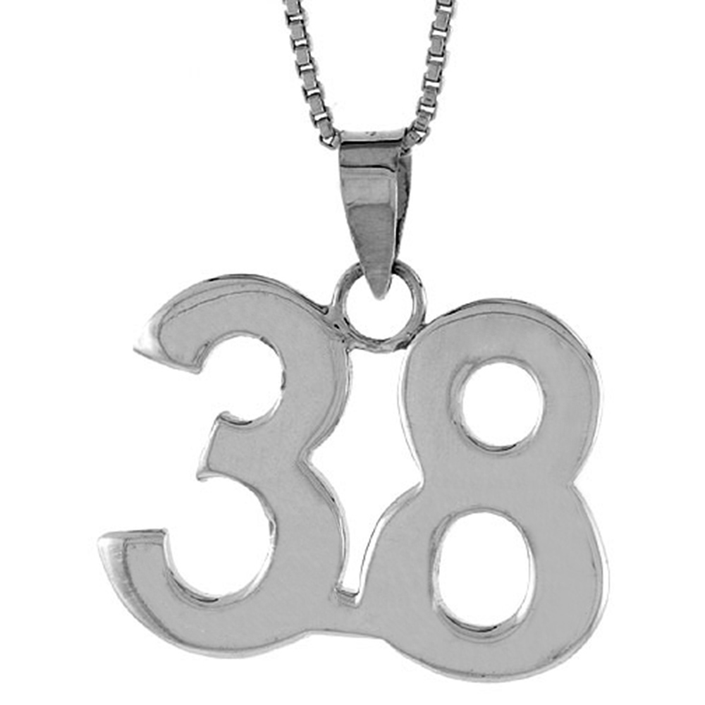 STERLING SILVER NUMBER 38 PENDANT FOR JERSEY NUMBERS & RECOVERY HIGH POLISH 3/4 INCH