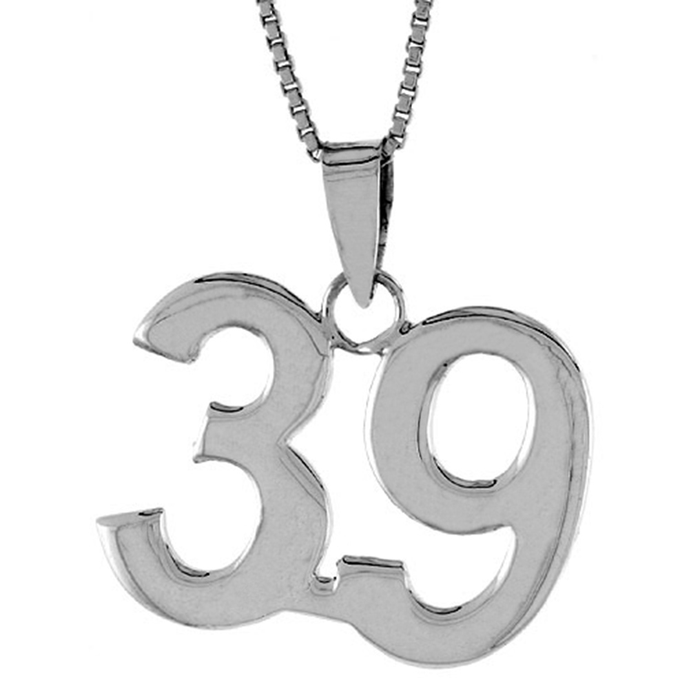 STERLING SILVER NUMBER 39 PENDANT FOR JERSEY NUMBERS & RECOVERY HIGH POLISH 3/4 INCH