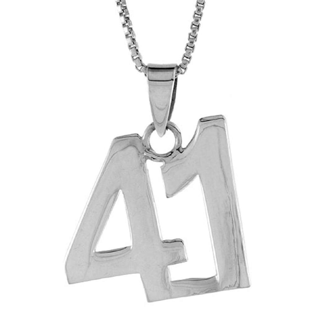 STERLING SILVER NUMBER 41 PENDANT FOR JERSEY NUMBERS & RECOVERY HIGH POLISH 3/4 INCH (NO CHAIN)