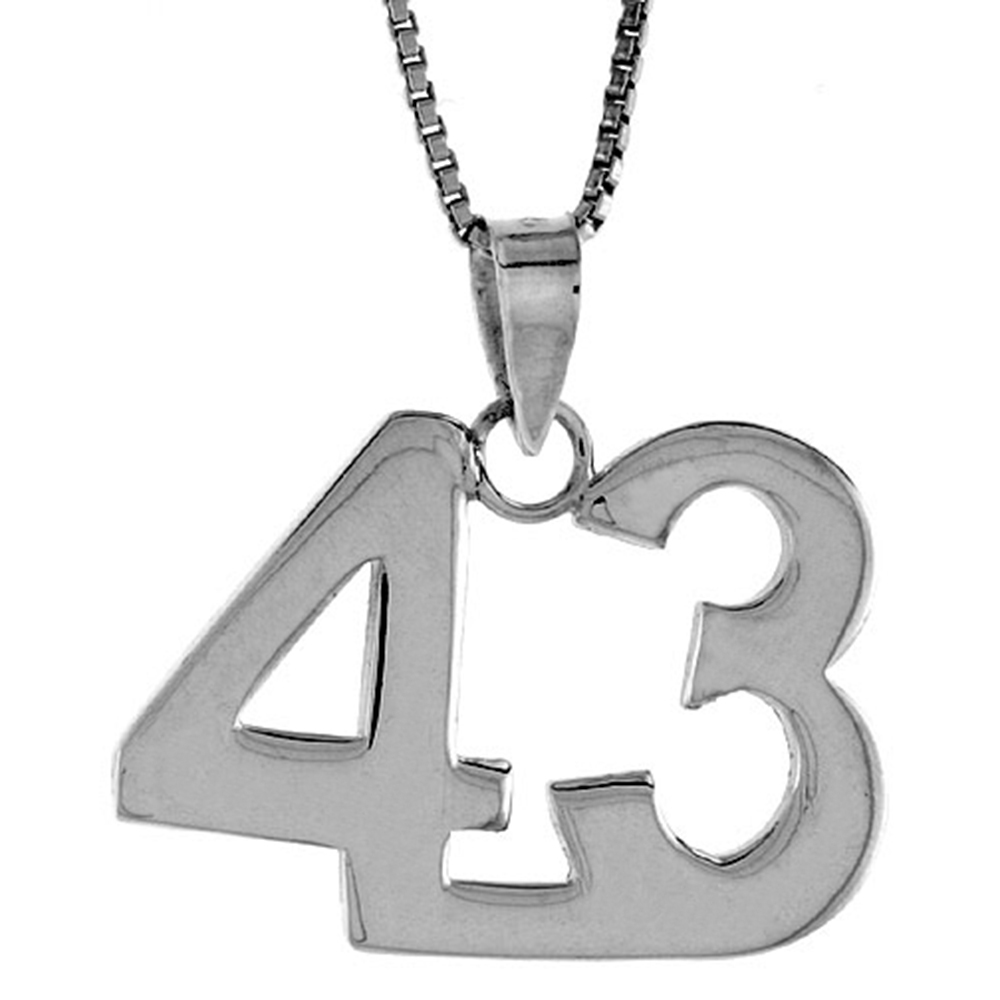 STERLING SILVER NUMBER 43 PENDANT FOR JERSEY NUMBERS & RECOVERY HIGH POLISH 3/4 INCH